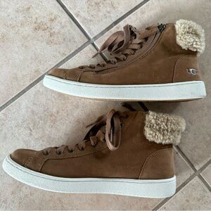 UGG Brown High-Top Sneakers with Cream Accents